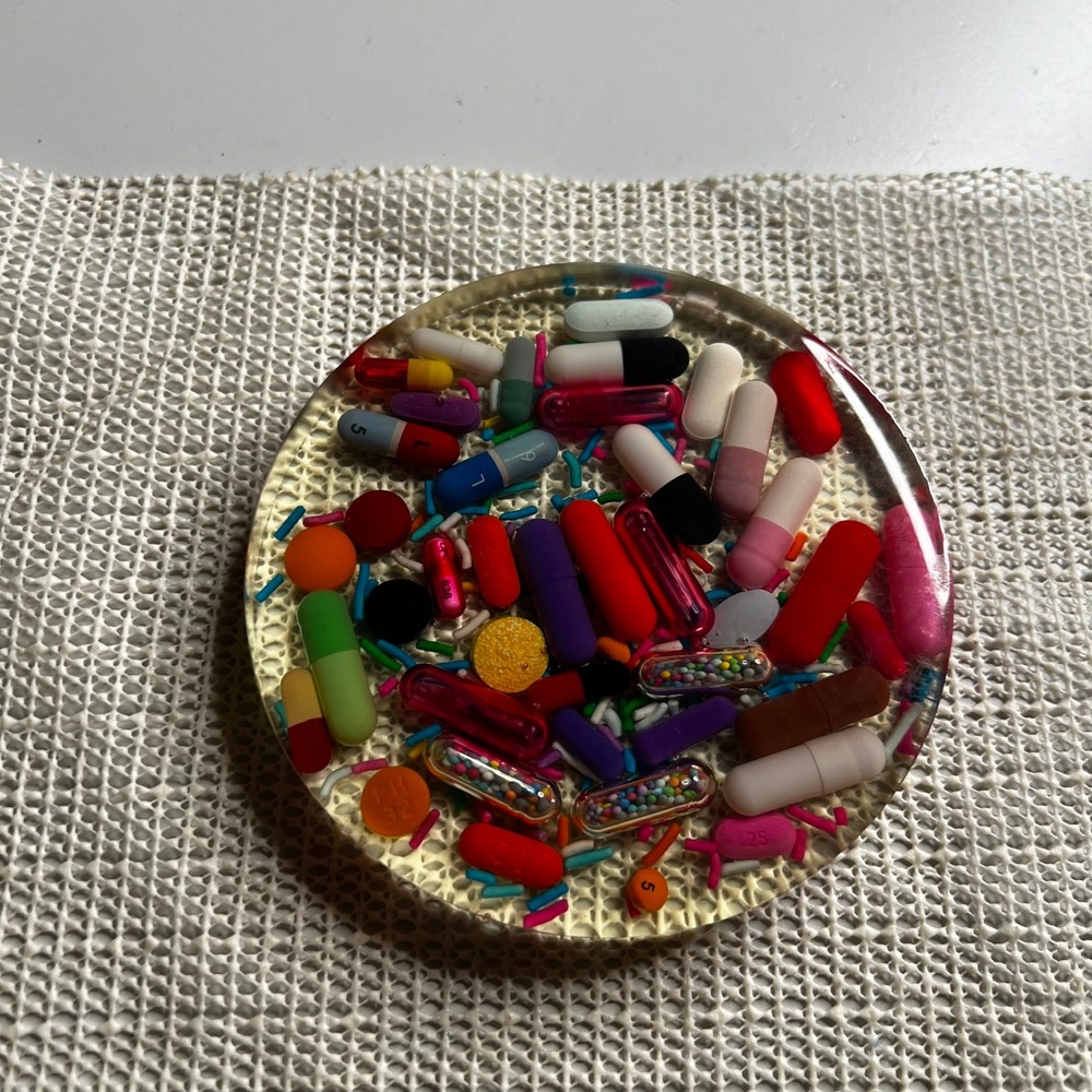 Handmade Resin Pill Coaster Pop Art Medical Kitsch Rainbow Sprinkles 4 Inch